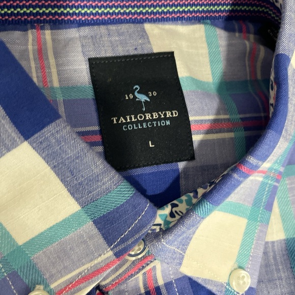 NWT TailorByrd Collection Blue Plaid Short Sleeve Button Up Shirt - Picture 3 of 6